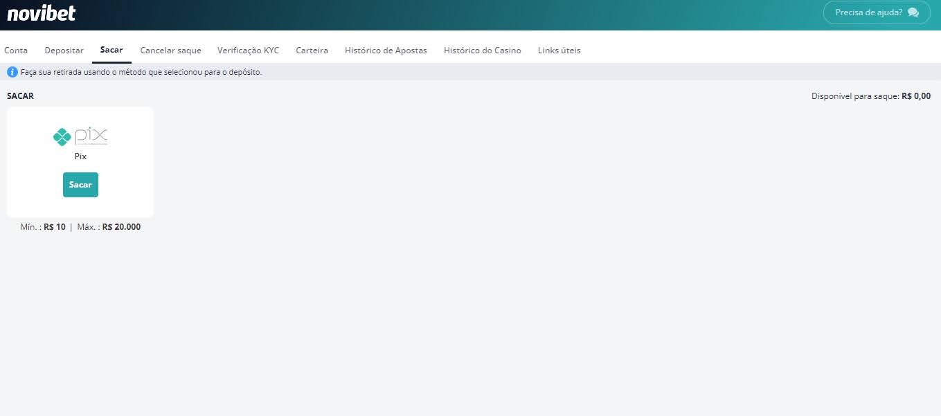 Pix é a única forma de sacar na Novibet