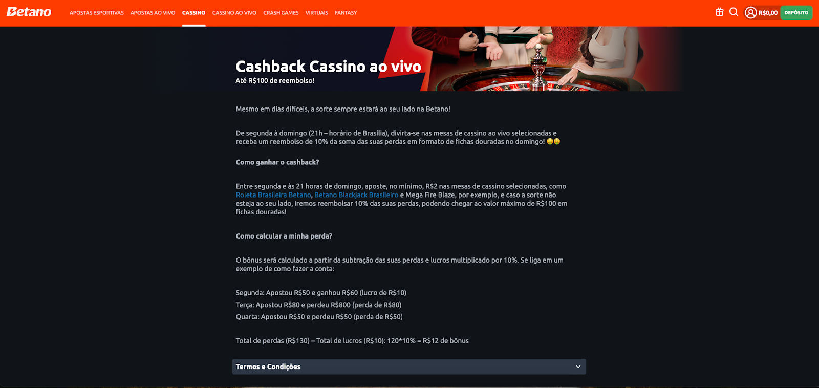 Bônus de Cashback Cassino