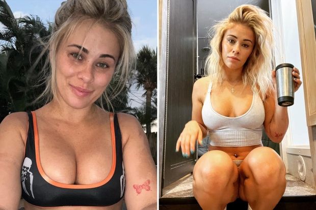 Paige VanZant shows a photo in a revealing bikini