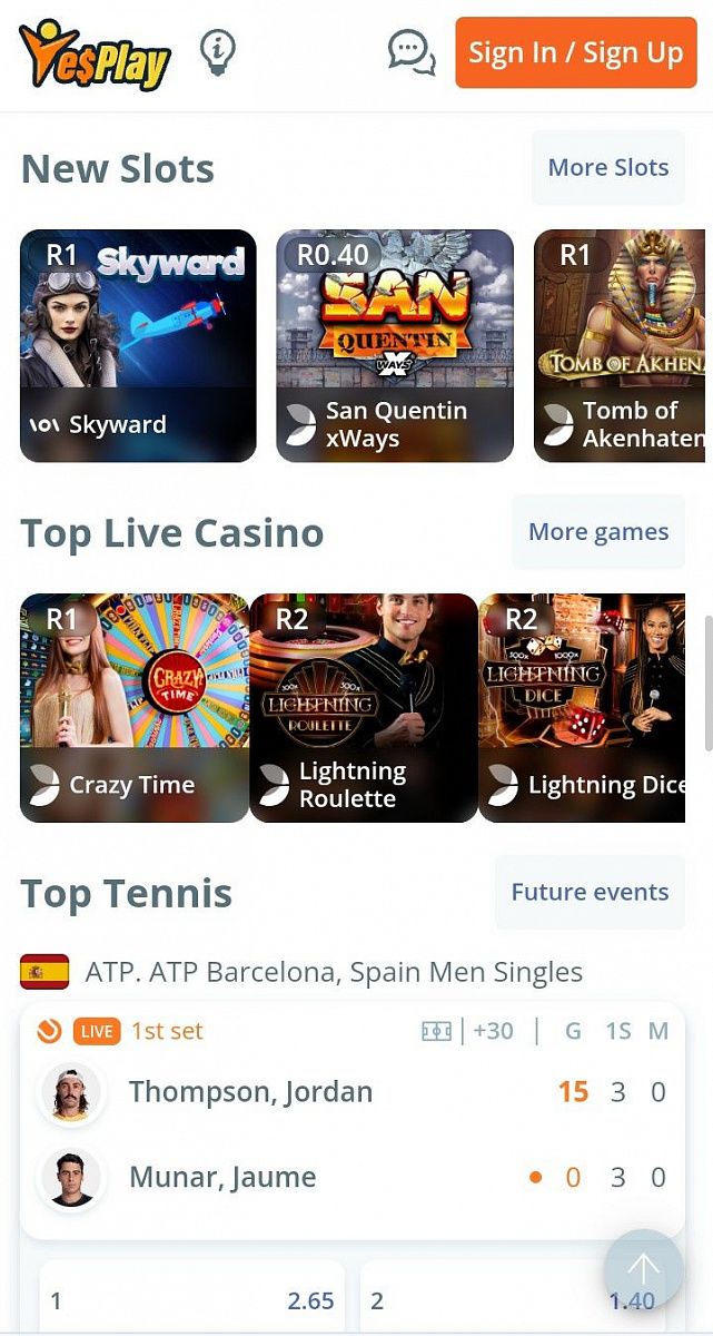 YesPlay Casino Mobile Version