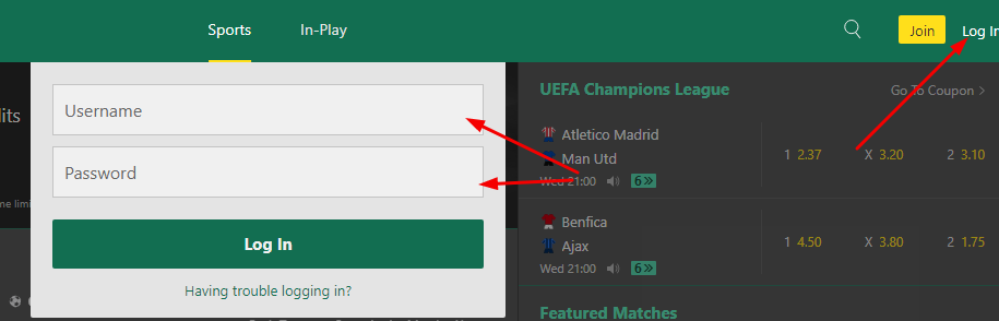 Bet365 Login Page