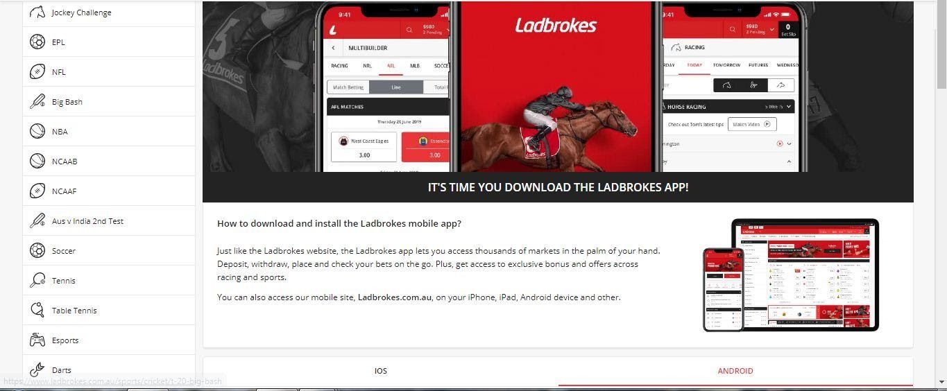 Ladbrokes Android app download page