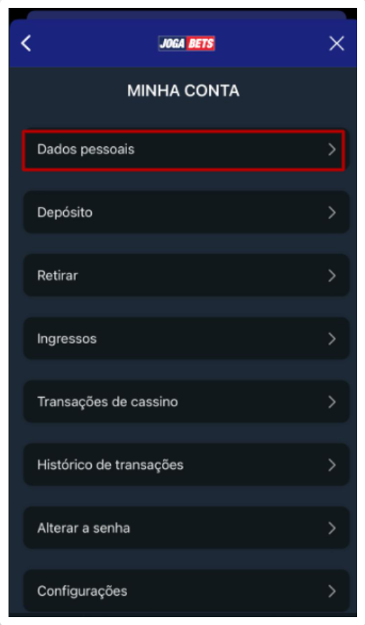 Botão “Dados pessoais”