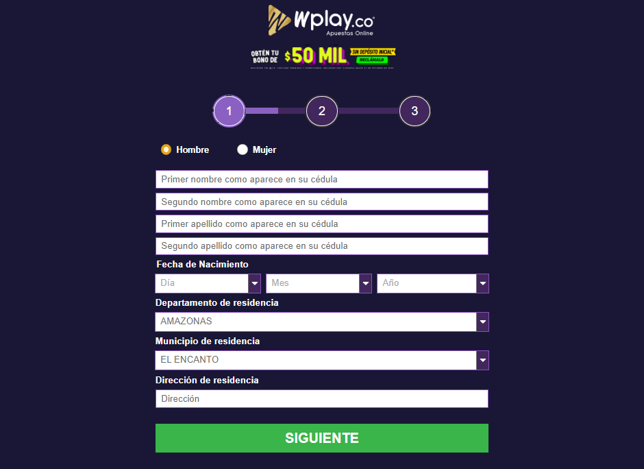 Registro en Wplay