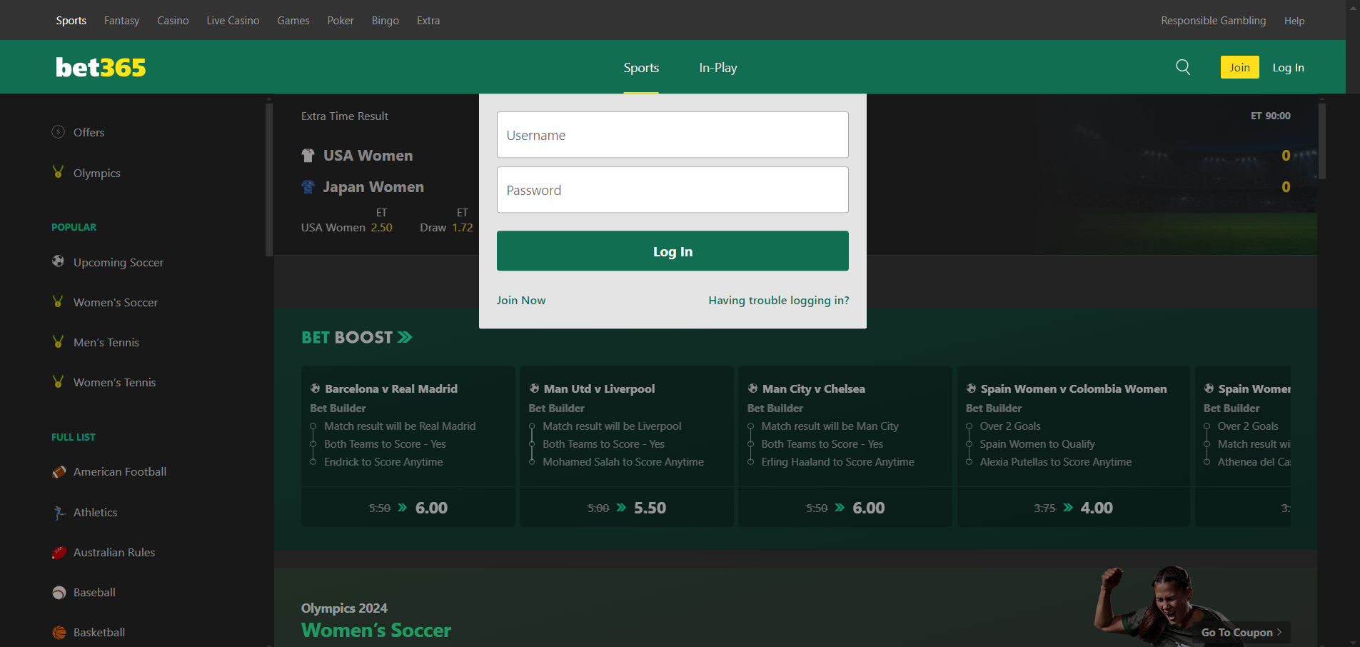 Account login on Bet365