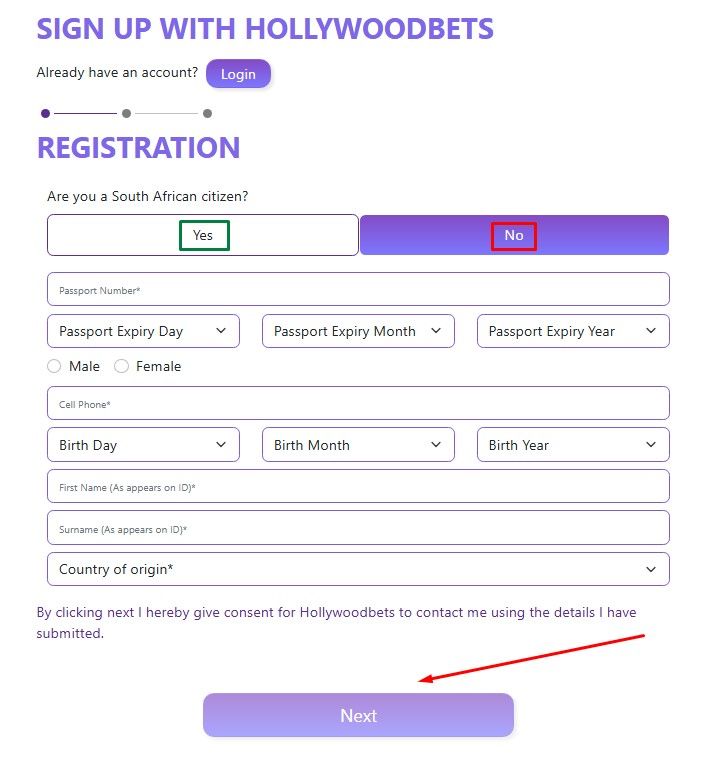 Image of Hollywood how to sign up page