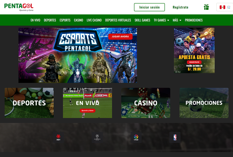 Sitio web de la casa de apuestas Pentagol