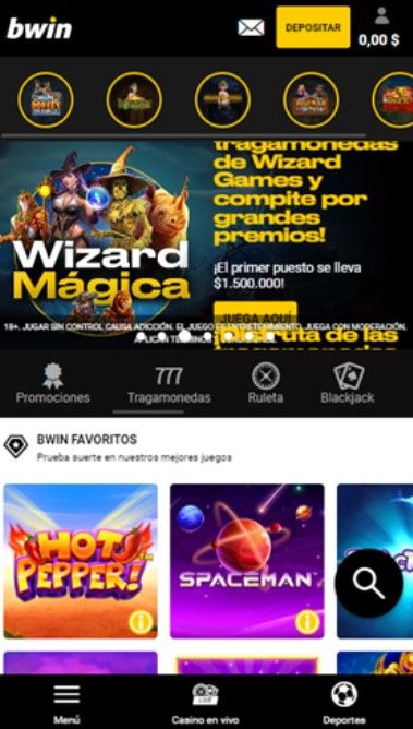 Se muestra la sección de casino, casino en vivo y ruleta