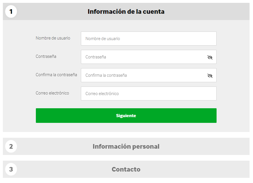 Muestra el formulario de registro de Betway