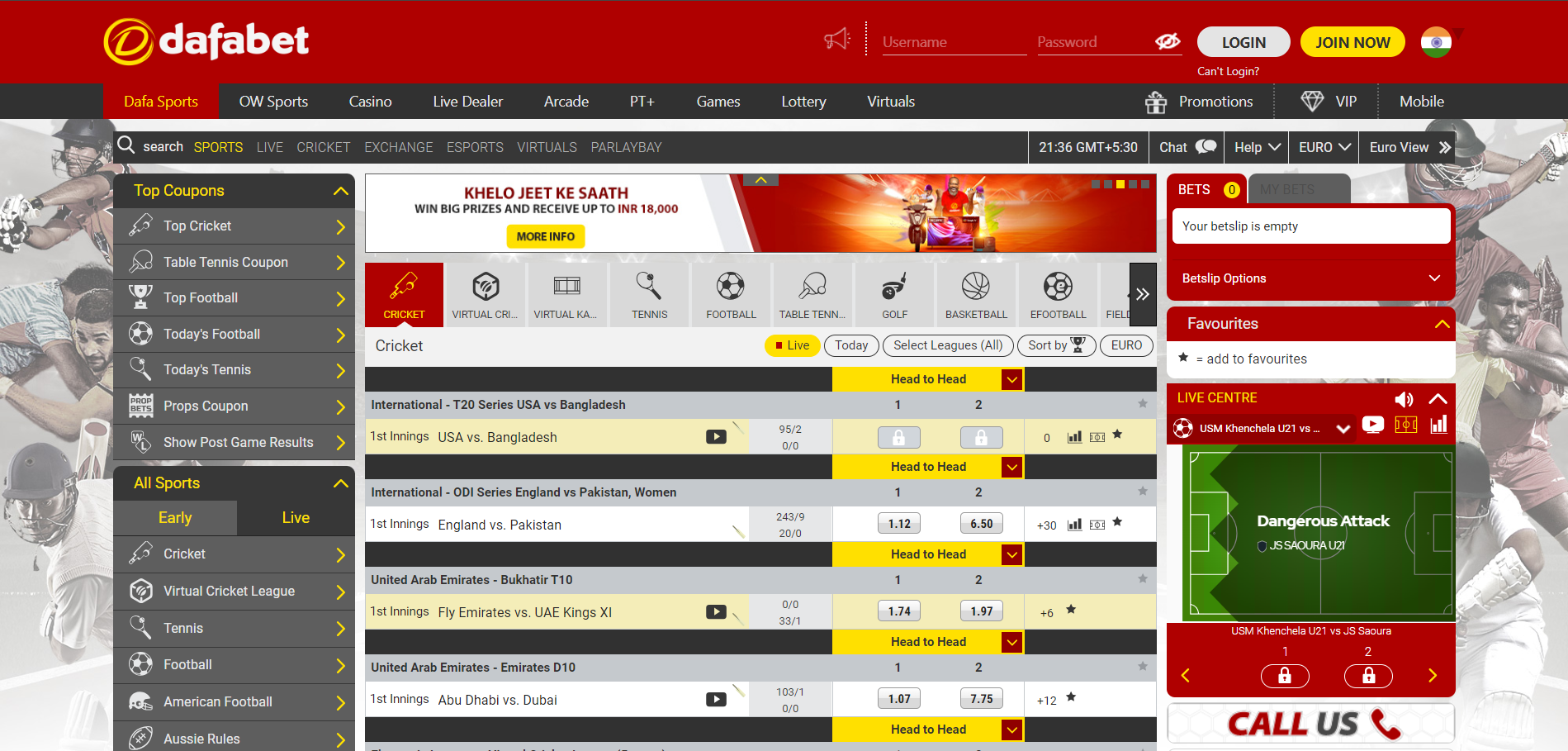 Bookmaker dafabet homepage