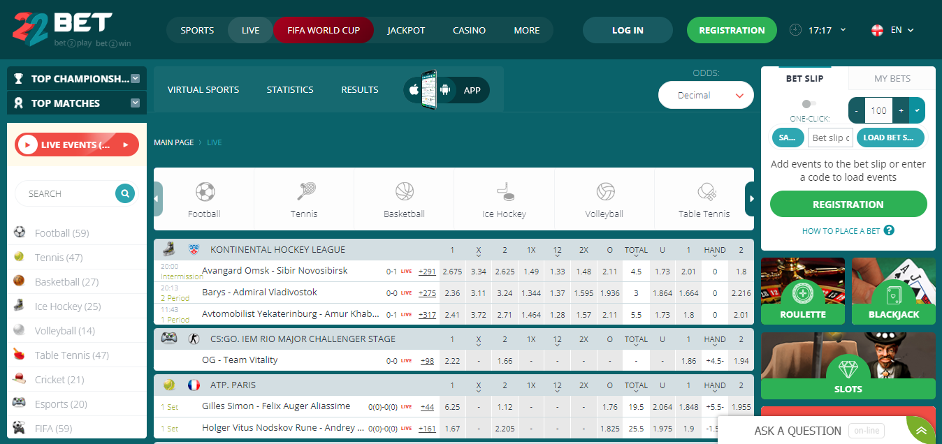 Image showing 22bet Kenya betting page