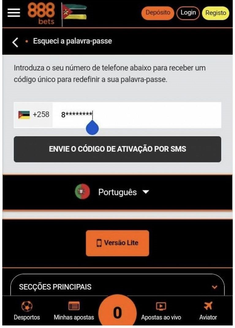 Segundo passo para redefinir senha de login na 888Bets