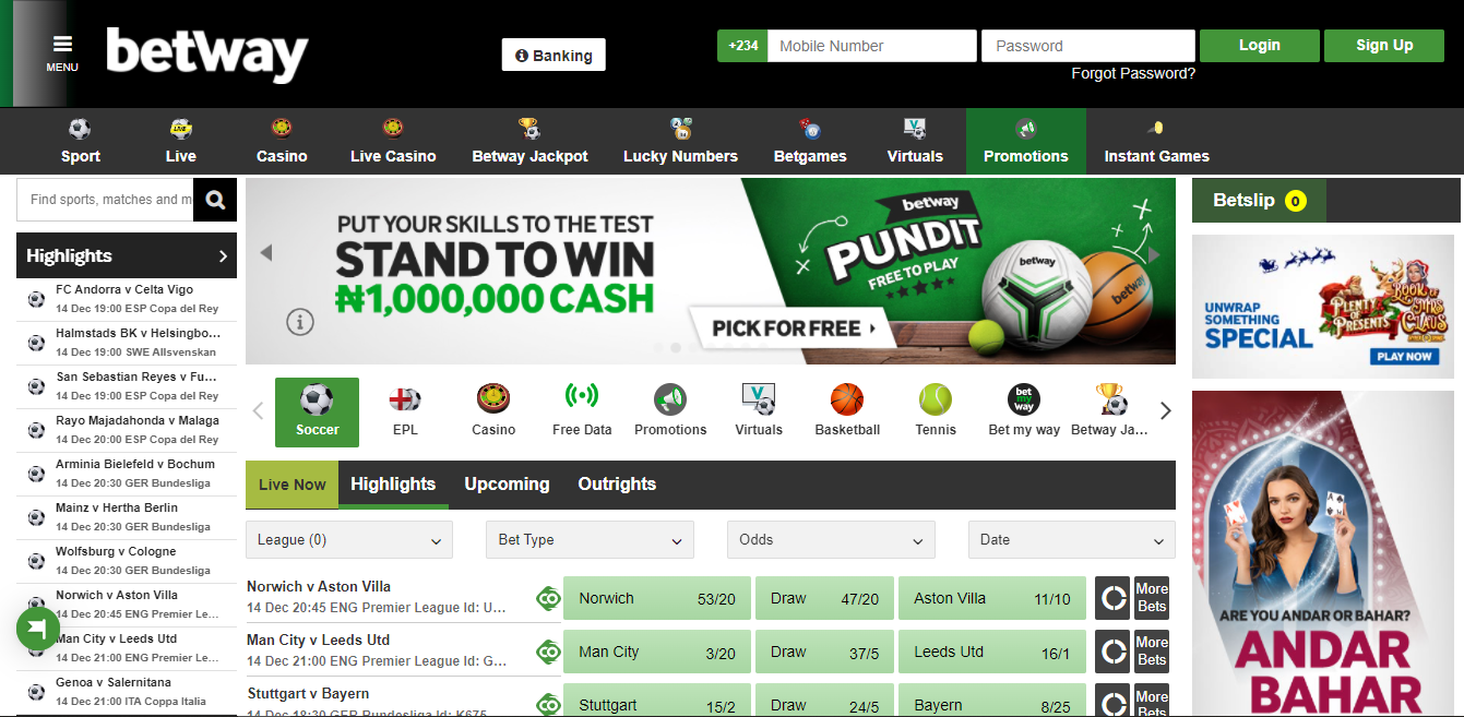 Betway Nigeria Desktop Version