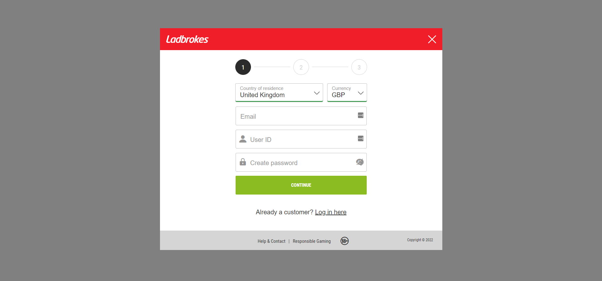 Ladbrokes sign up form