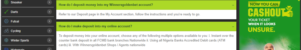 Make a deposit at WinnersGoldenBet