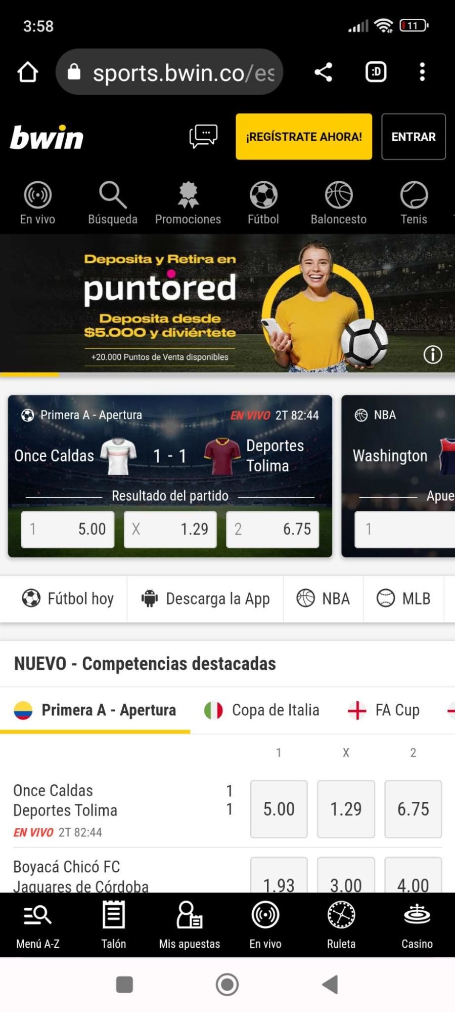 Bwin versión móvil