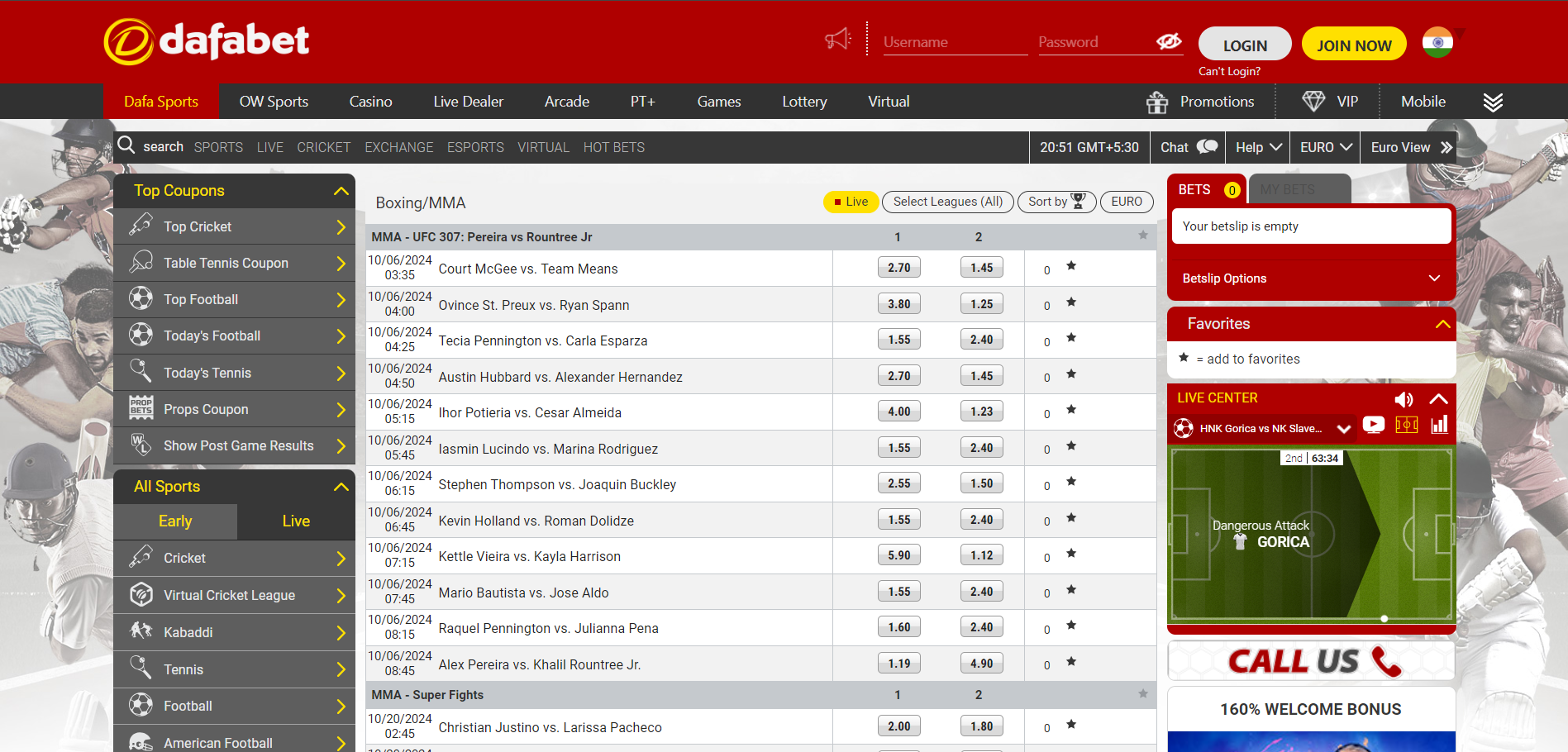 ufc betting on Dafabet