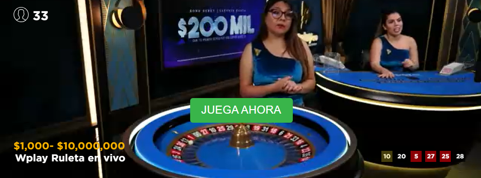 Se muestra un screenshot de la transmisión de una ruleta en vivo de Wplay