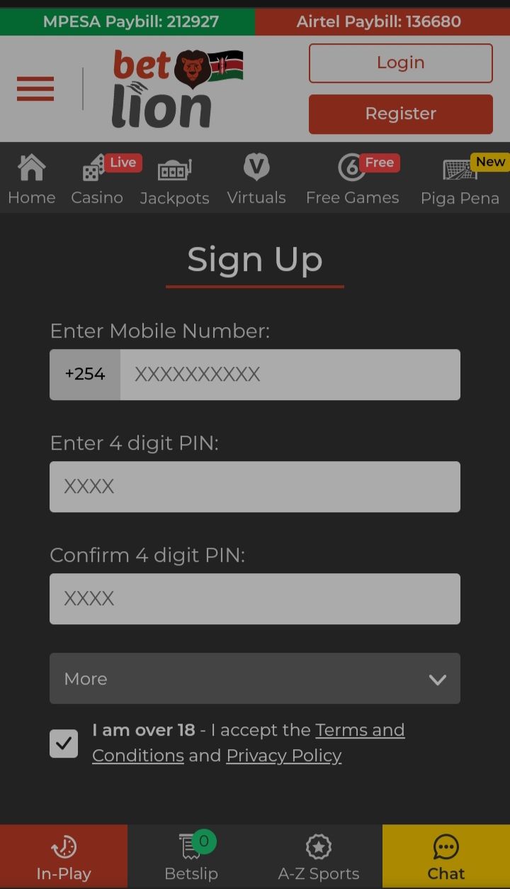 BetLion sign up details required
