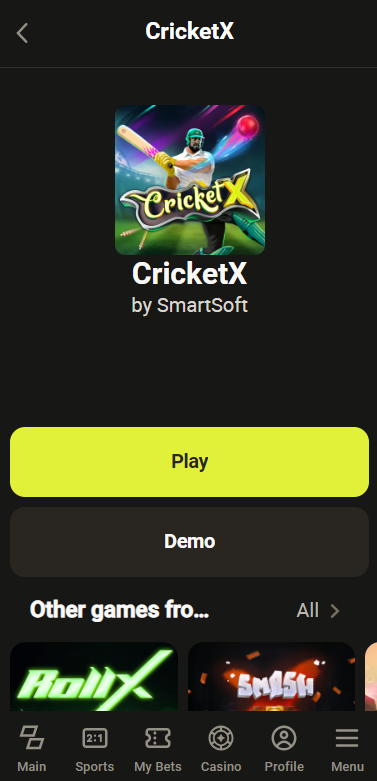 Placing bet on CricketX game