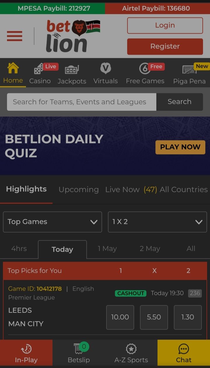 BetLion website on mobile device 