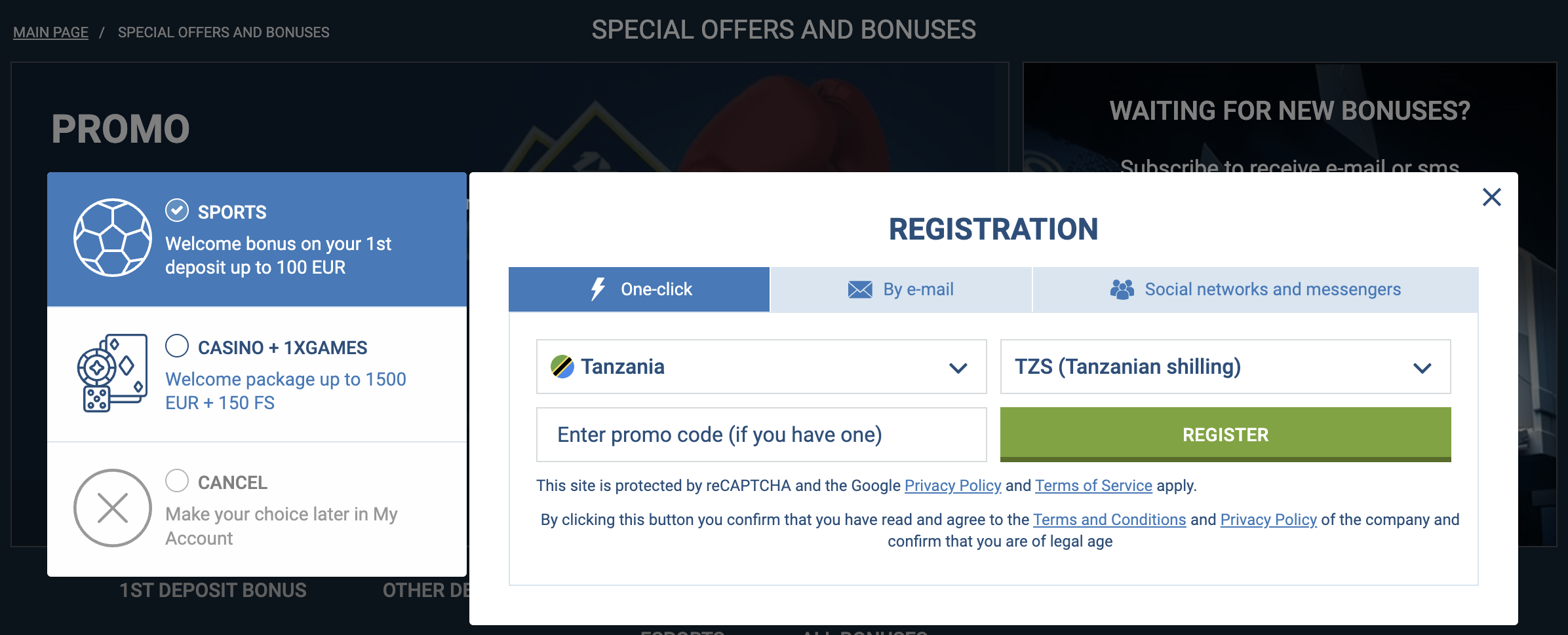 1xBet Registration