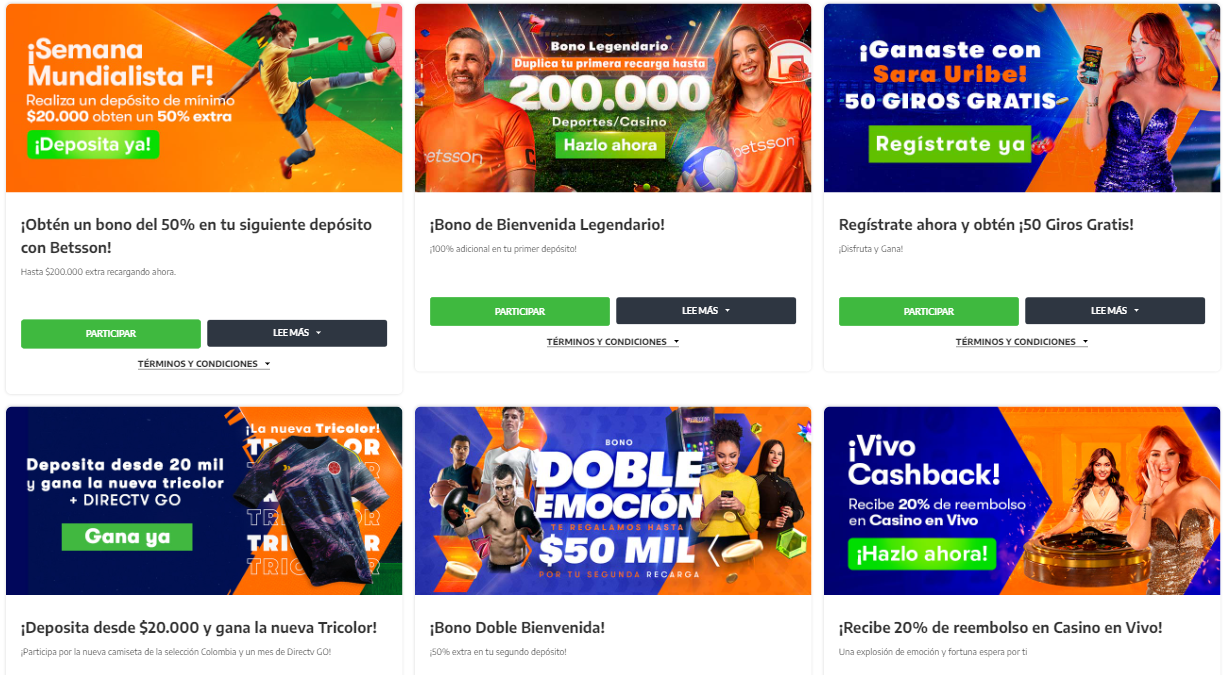 muestra de los banners promocionales de betsson colombia